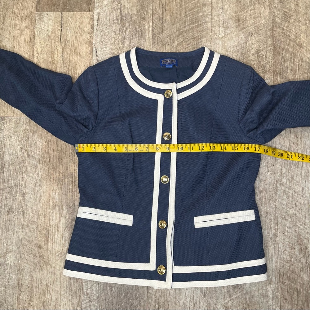 Pendleton 8 Button Up Jacket Navy Blue White Trim… - image 6